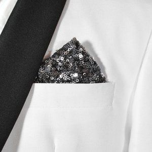 Men's Dark Silver & Black Sequin Pre-Folded Pocket Square Insert - Point Design